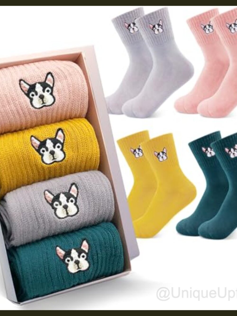 Women's Cute Crew Cotton Blend Socks Gift Box Set 4 Pairs